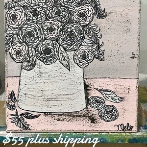 Original hand painted tone on tone floral painting